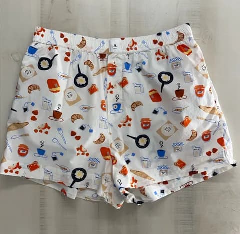 ANTHROPOLOGIE breakfast printed lounge sleep boxer shorts L