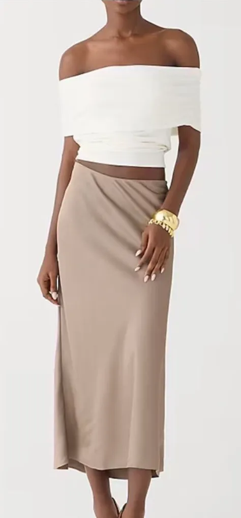 J. Crew Flawed Warm Boulder Beige Gwyneth Slip Skirt Knee Length Satin L