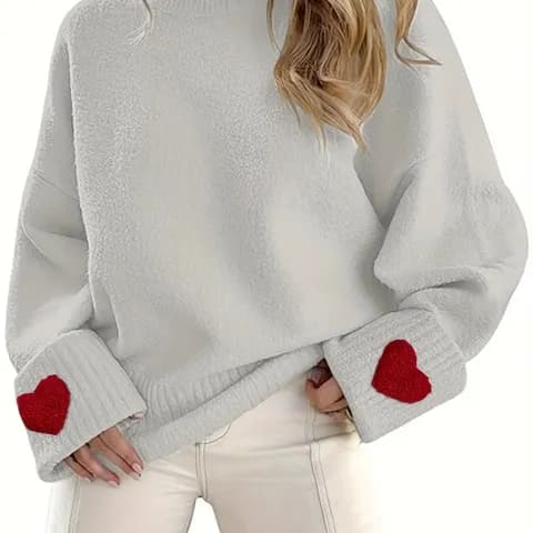 Cozy Sweater with Red Heart Accents Size 2X