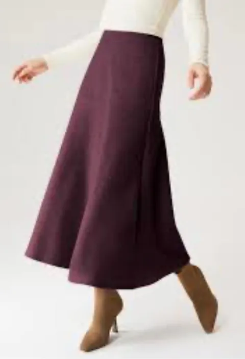 Brand New OGL Women's Size M cran/Purple Wool Like Flared Midi Length Skirt Purple Size M