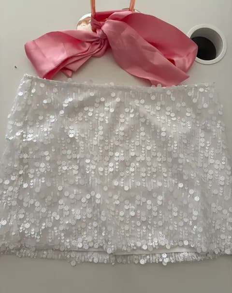 White sparkle sequins mini skirt