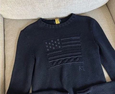 Rare navy polo jumper knit navy flag sweater