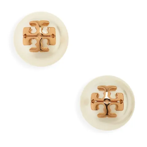 Tory Burch Swarovski Crystal Pearl Logo Stud Earrings