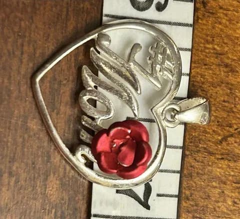 925 Sterling Silver Pendant #1 Mom Rose Red Lot F76