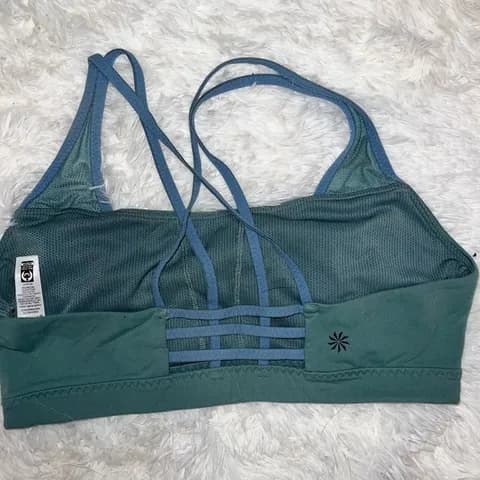 Athleta Strappy Back Lined Sports Bra Seafoam Green with Blueish Green Detail