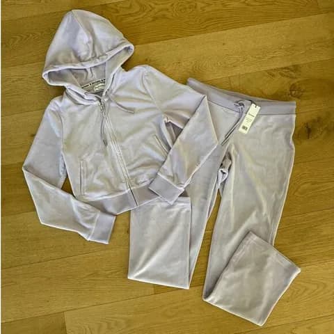Juicy Couture - Velour & Rhinestone Hooded Top & Pants in Orchid Petal Purple