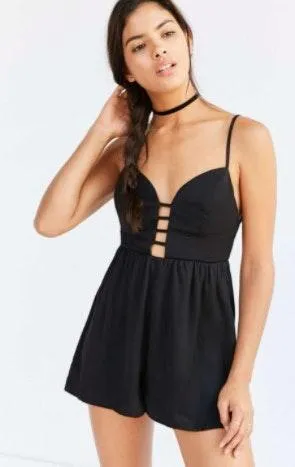 Black Satin Ladder Romper
