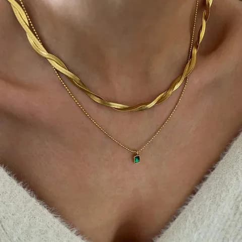 Twisty Herringbone Chain Necklace Double Herringbone Necklace Gold