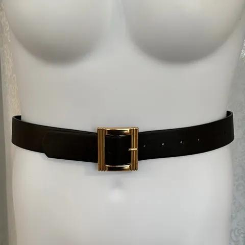Elegant Black Faux Leather Belt with Gold Buckle