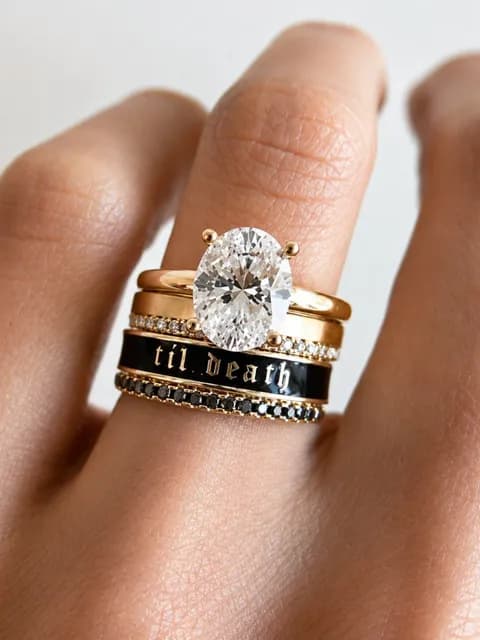 TIL DEATH Gold & Black Band Ring Size 8 Stackable Wedding Promise Ring NWT