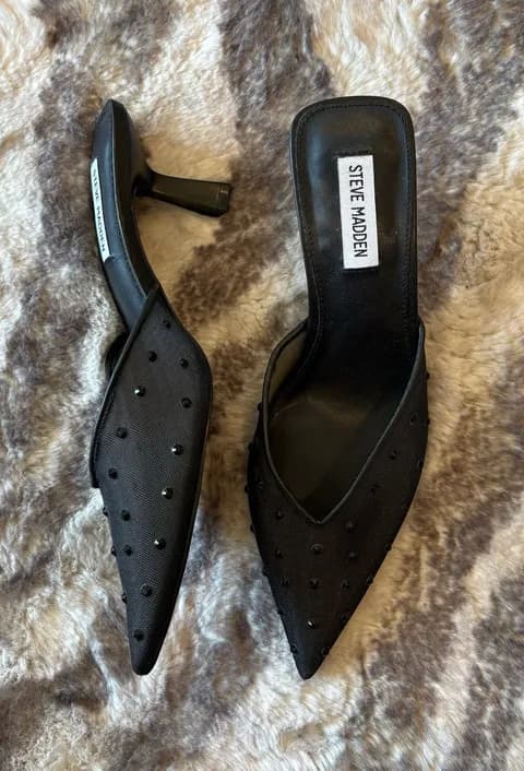 Steve Madden Black Pointed Toe Kitten Heel Mules