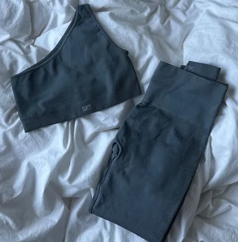 set active grey ribbed workout set