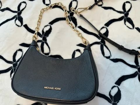 Michael Kors Black Pebbled Leather Shoulder Bag with Gold Hardware