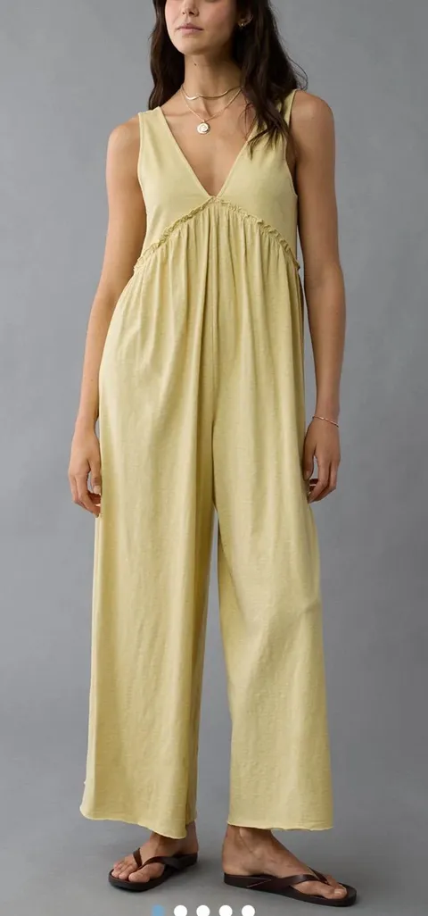 AMERICAN EAGLE WOMENS YELLOW V NECK SUNCHASER JUMPSUIT YELLOW LARGE