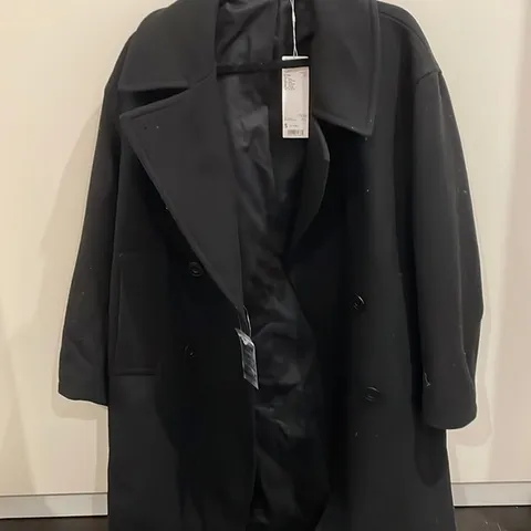 NWT women wool blend long pea coat size small black