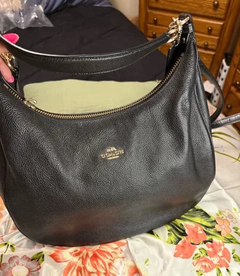 Coach Black Leather Shoulder Bag with Gold Hardware