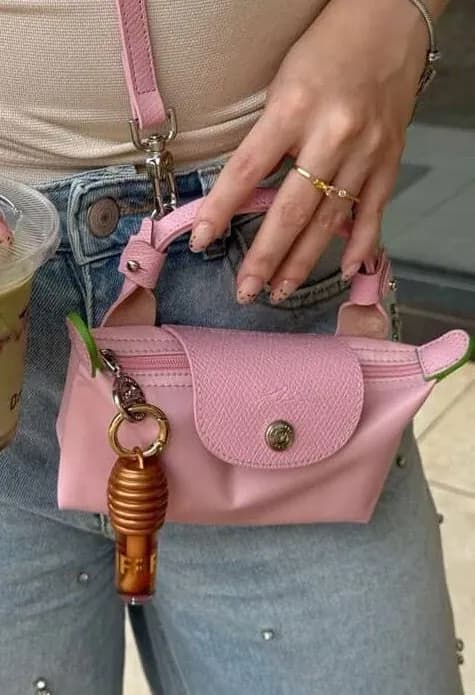 NWT Longchamp Le Pliage Mini Pink with Strap
