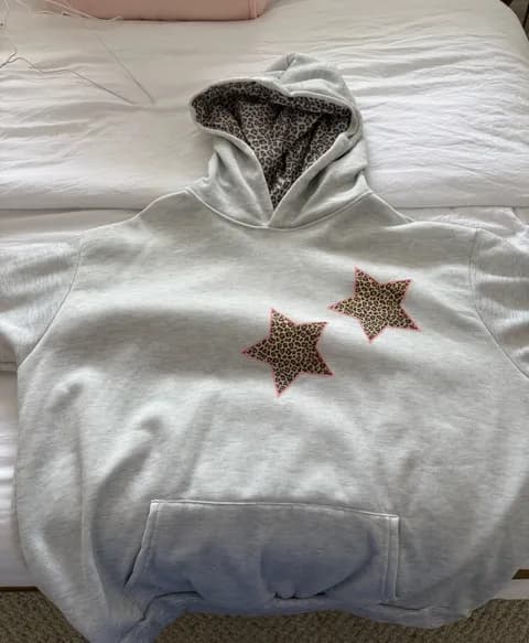 Leopard Print Star Hoodie Gray Size L