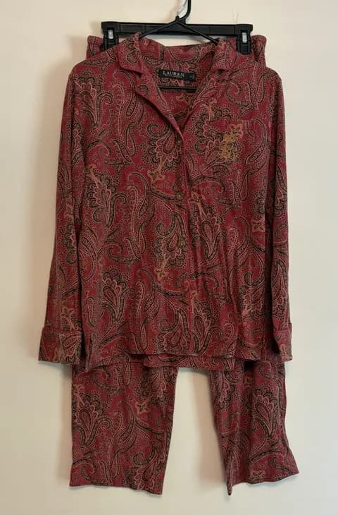 Lauren Ralph Lauren Small Soft Knit Pajama Set Button Red Paisley Designer