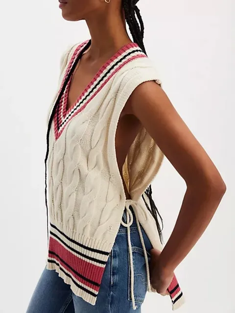Free People Coastal Prep Poncho Vest Cable Knit