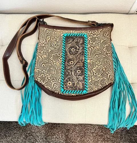 Leather Tooled Crossbody Purse