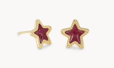 NWT Jae Star Gold Stud Earrings in Maroon Jade