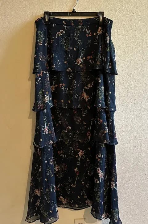Maeve x Anthropologie Tiered Blue Floral Maxi Skirt
