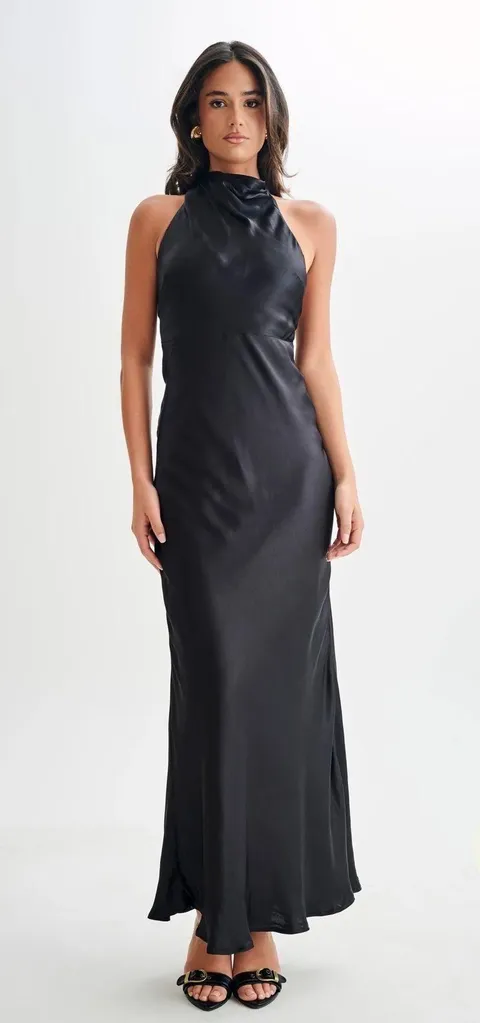 Meshki Esther Satin Cowl Neck Maxi Dress Black