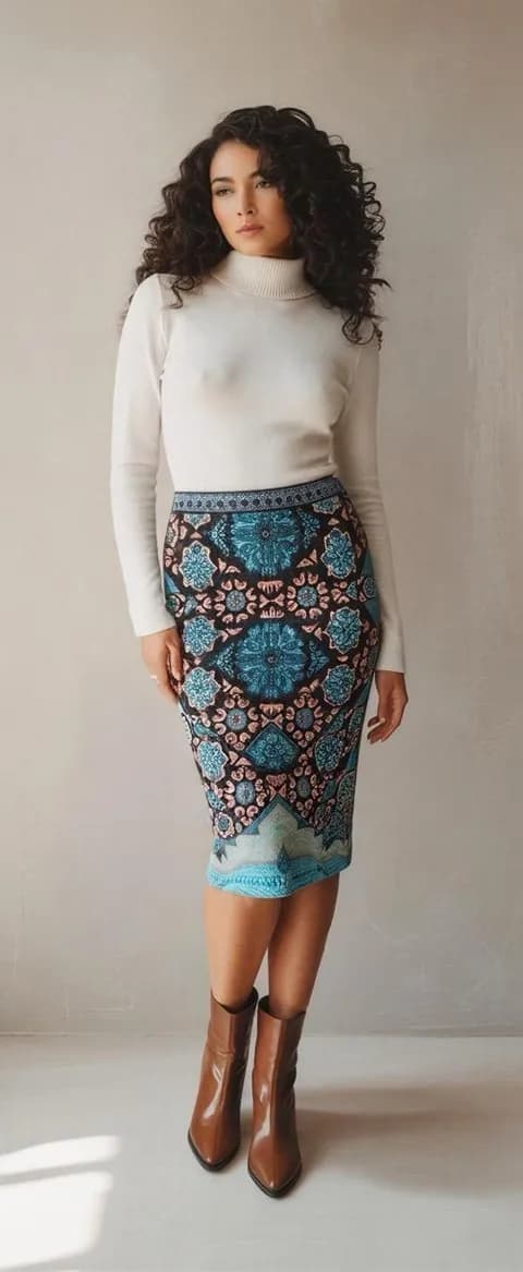 PERUVIAN CONNECTION Knit Stretch Tube Skirt Patterned Aztec Geometric
Medium