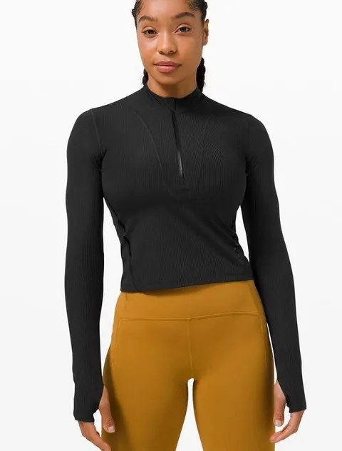 Cropped Long Sleeve Top Gloss Trim🖤