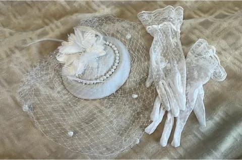 White tea party hat and gloves