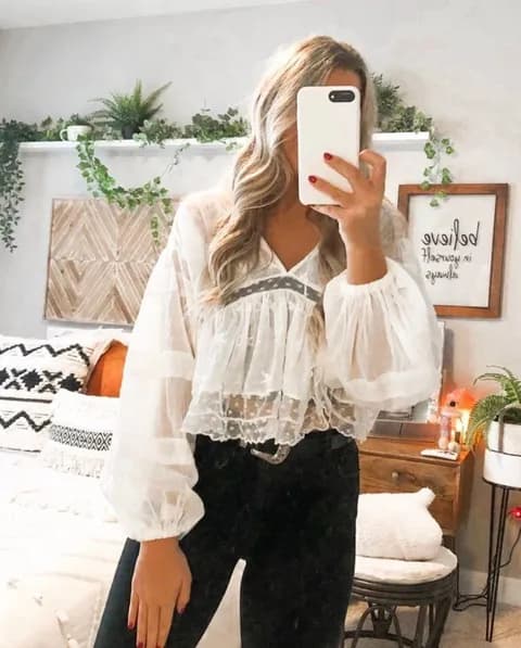 White Balloon Sleeve Shirt