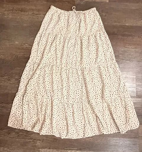 Brandy Melville Cream Maxi Skirt with Black Dot Floral Print