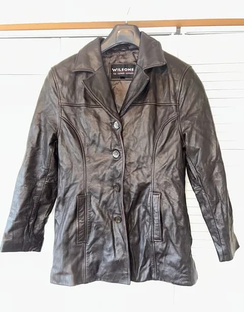 Wilsons Leather The Leather Experts Womens Black Blazer Jacket Size Well Worn L
