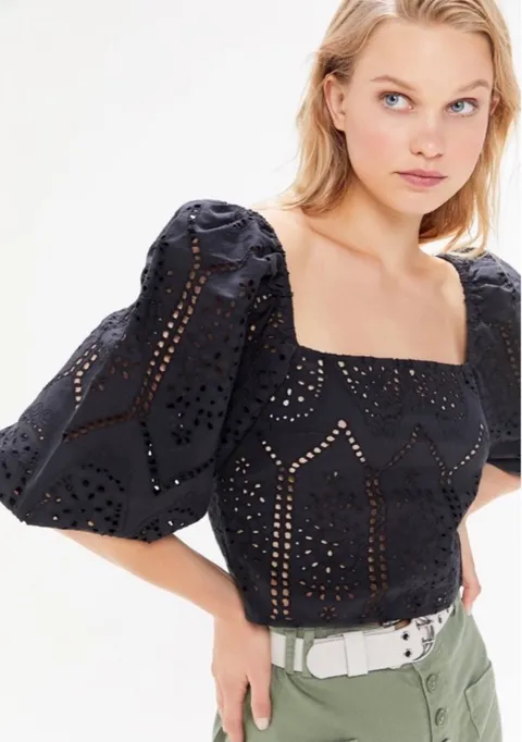 Cropped Eyelet Top