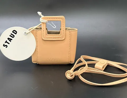 STAUD Micro Shirley Necklace Bag Tan Leather Micro Bag Charm
