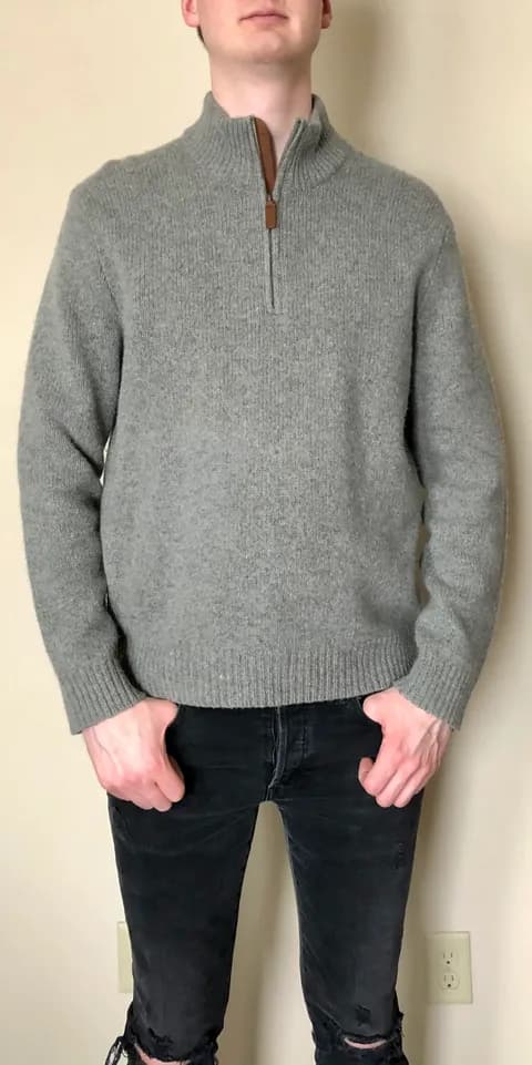 Grey Quarter-Zip Sweater - Men’s Large VINTAGE