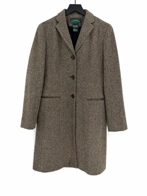 LAUREN RALPH LAUREN Tweed Lambswool Trench Coat Brown 4 *Flawed