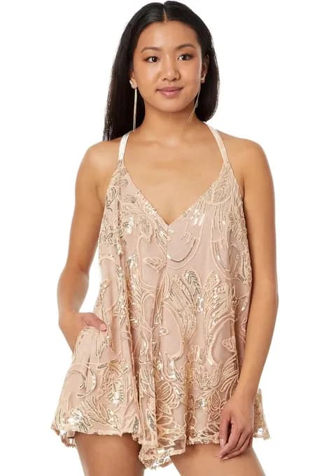 Free People Swingin' It Romper Champagne