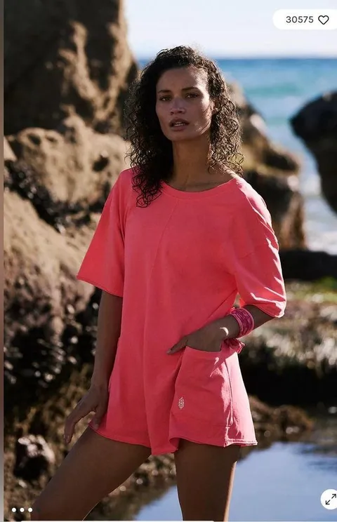 Free People Hot Shot Tee Romper in Electric Sunset M