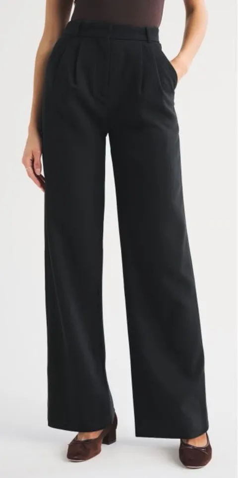 Abercrombie & Fitch Sloane Tailored Wide Leg Trouser in Black Size 27/4