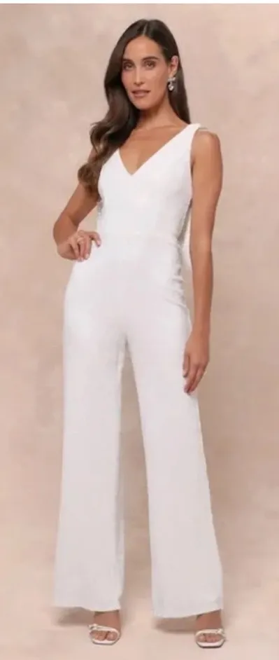 Lulus white sequin jumpsuit