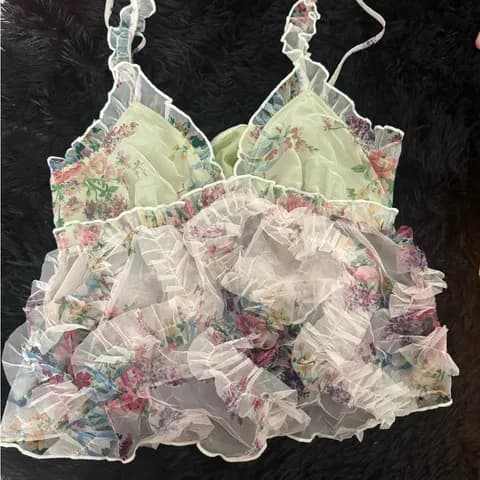 LoveShackFancy Like Floral Ruffle Tank Top
