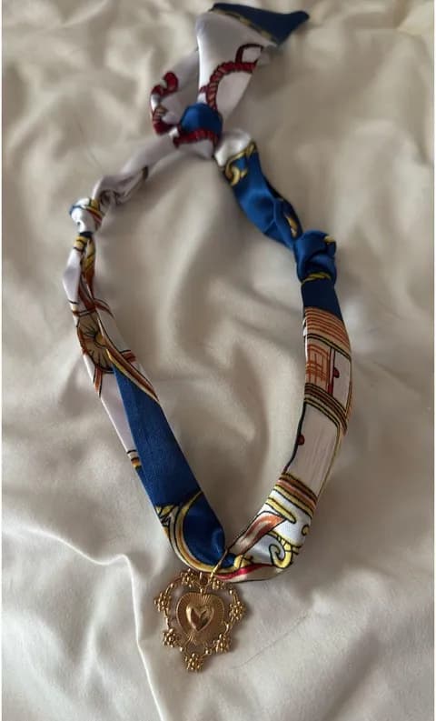 Silk scarf charm necklace Blue