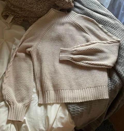 Knit Turtle Neck Sweater Tan Size M