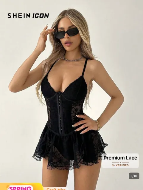 Black Triangle Lace Dress/Body Suit