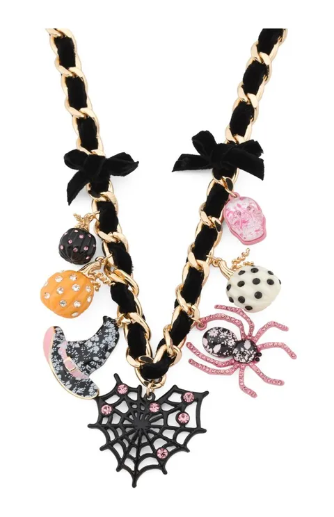 NWT Betsey Johnson Pretty Spooky Drama Frontal Necklace Gold
