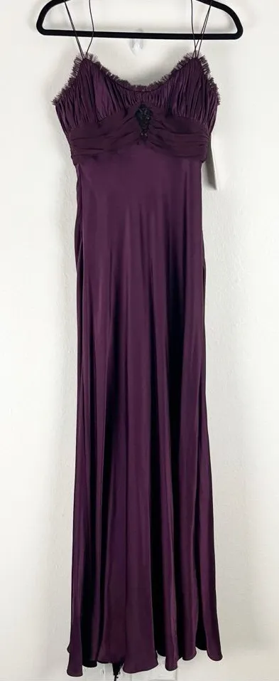 BADGLEY MISCHKA 100% Silk Burgundy Embellished Bodice Shoulder Cover Dress 6