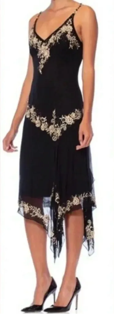 NWT Vintage Cache 90's Y2K Silk Beaded Gown Dress Size 6