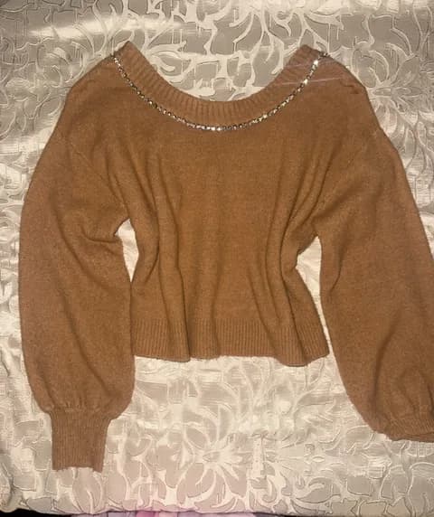 Beautiful soft Express rhinestone light sweater color tan